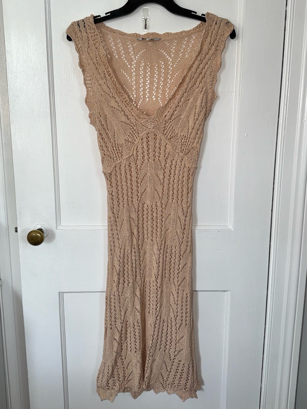 GUESS Neutral Pointelle Crochet Knit Maxi Dress